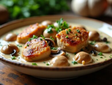Recette simple et savoureuse : Chapon en morceaux à la crème et aux champignons