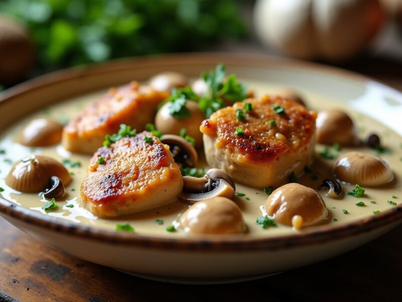Recette simple et savoureuse : Chapon en morceaux à la crème et aux champignons