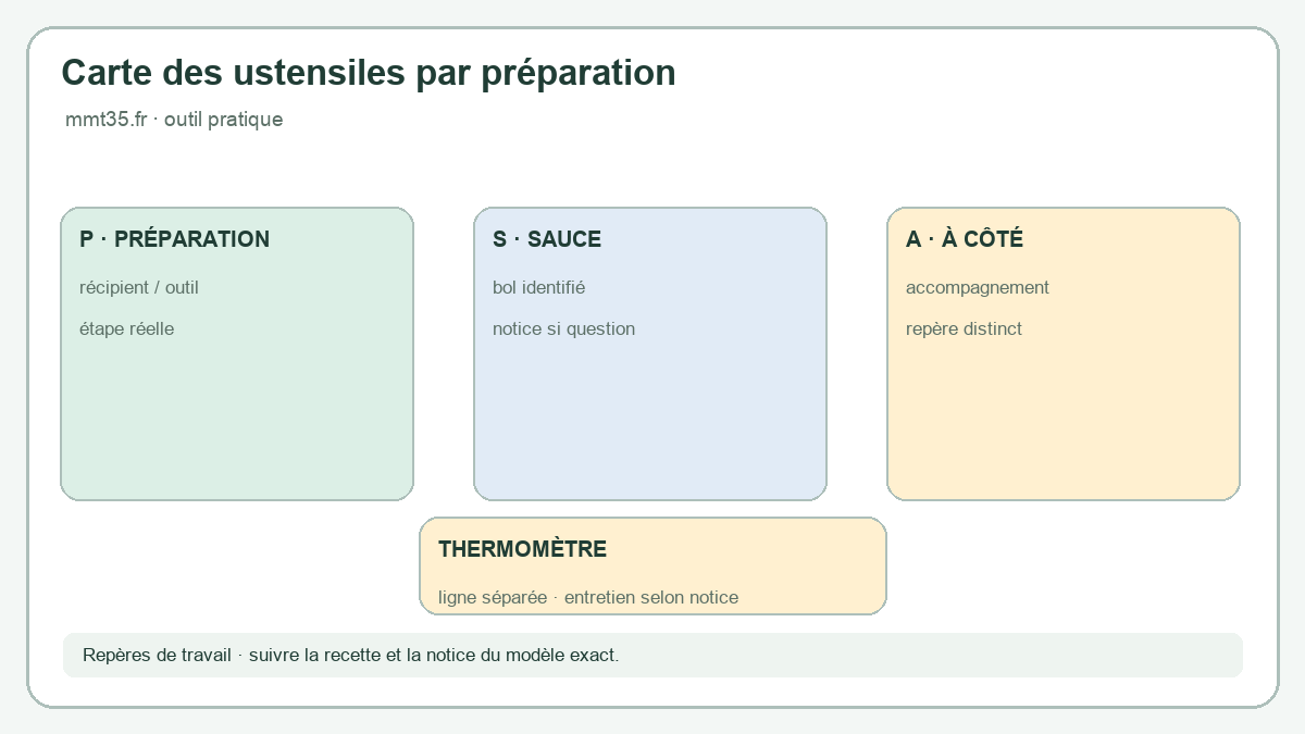 Poulet thaï : préparer des repères pour plusieurs ustensiles